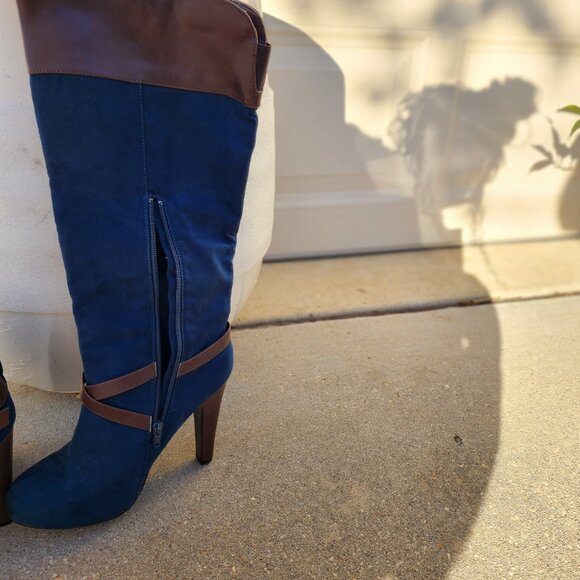 Y2K Western-Inspired Cowboy Chic Brand-New Blue Suede Women’s Knee Boots Size 9 - Picture 2 of 15